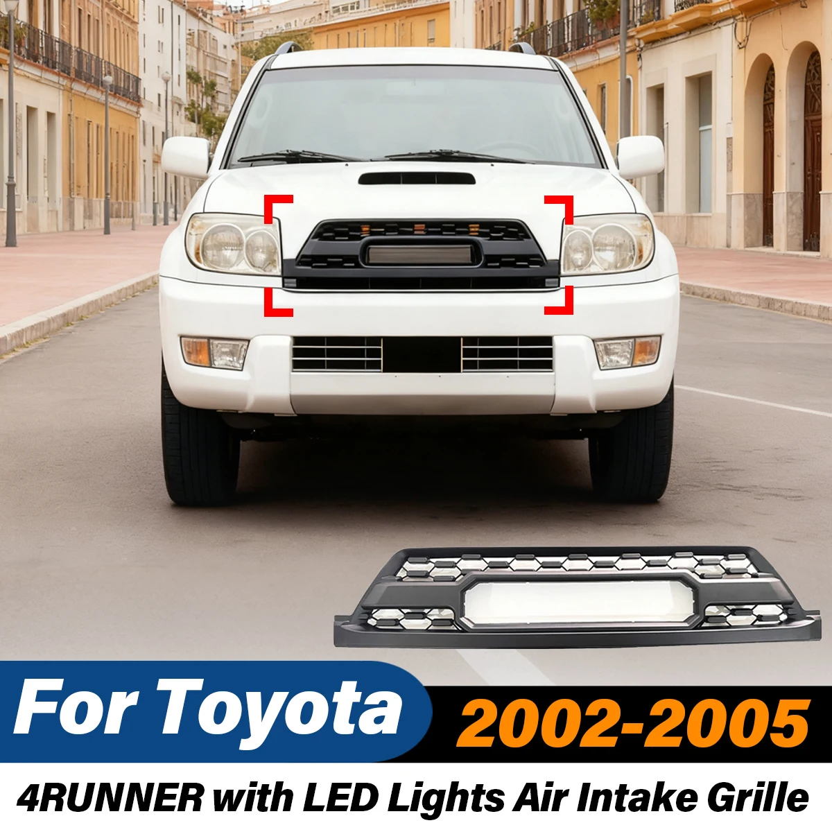 

For Toyota 4RUNNER 2002 2003 2004 2005 with LED Lights Car Front Air Intake Grille ABS Radiator Grill Body Modification Kit