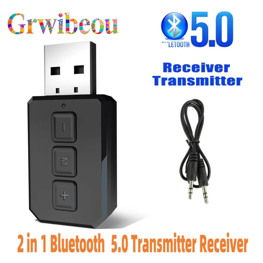 

Car 2 in 1 Bluetooth Audio 5.0 Transmitter Receiver Wireless Audio Adapter with 3.5mm Cable for Car TV Earphone Speaker Aux PC