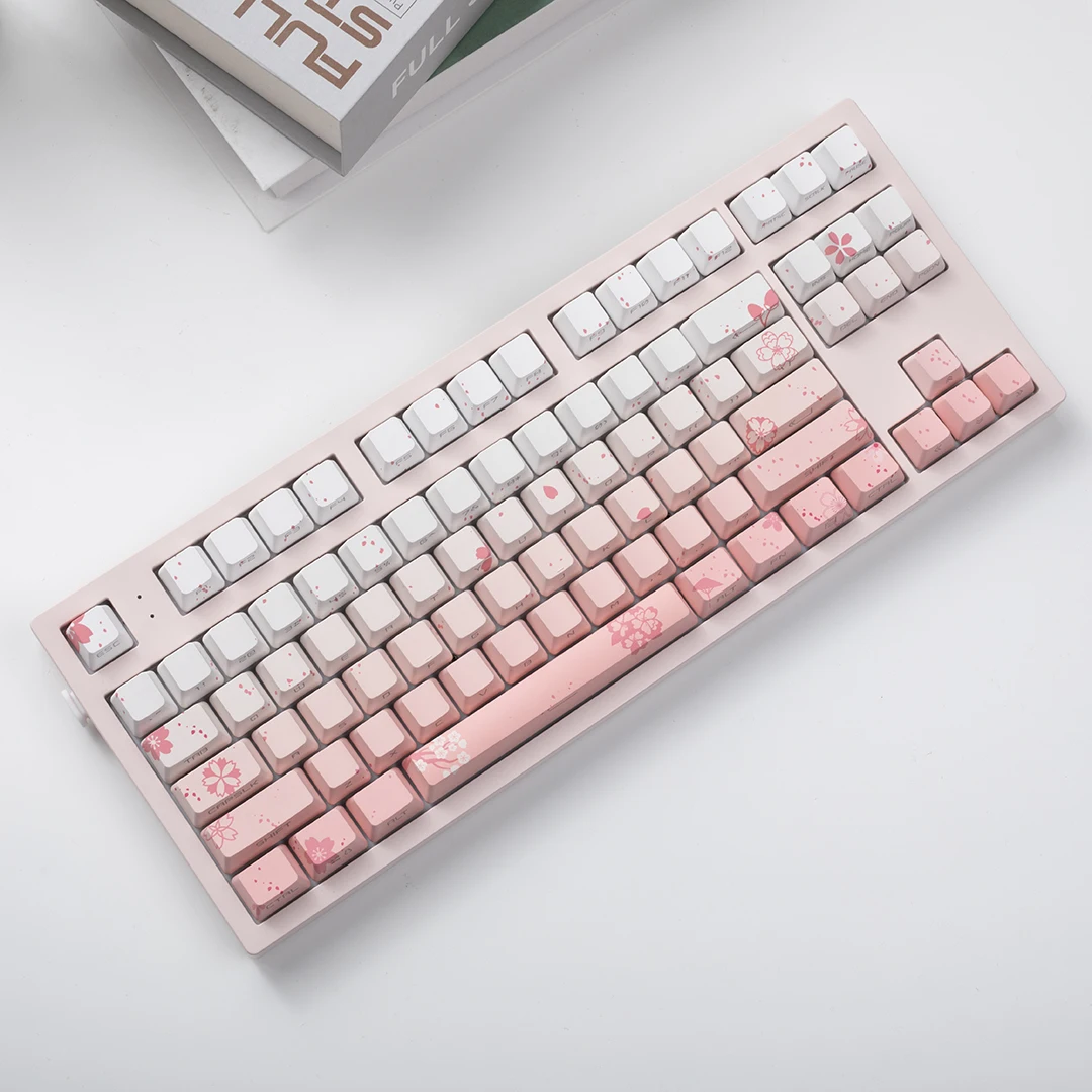 Sakura-ピンクのキーキャップ134,pbt,プリントバックライト付き,キー用,84-980レイアウト