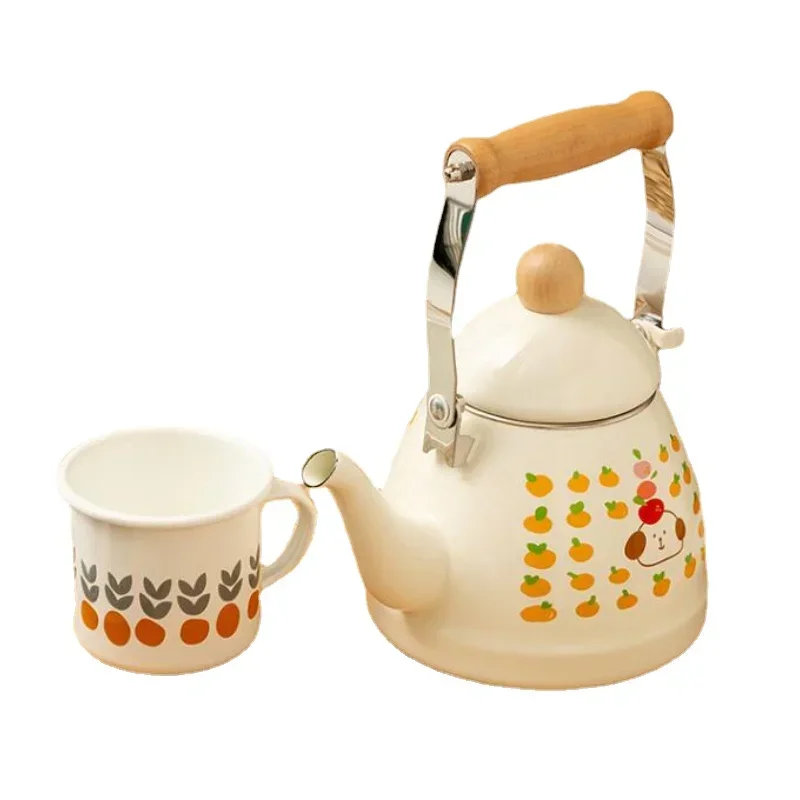 Japanese Enameled Kettle, French Retro Water Teapot, Open Fire Ceramic Oven Kettle, Induction Cooker, Small Tea Pot