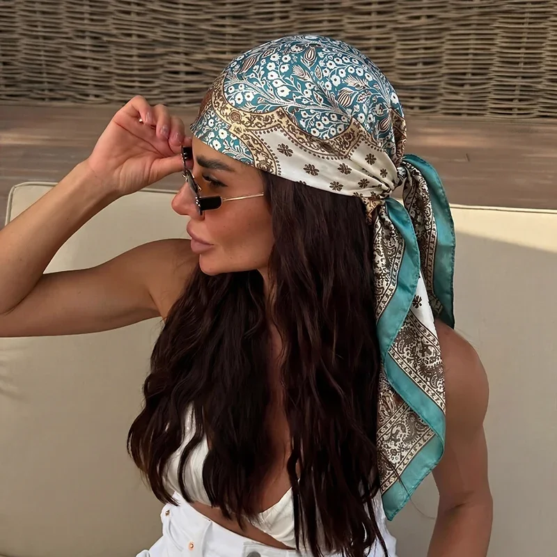 

90cm Women Silk Square Scarf Lady Bandana Head Wrap Shawl Satin Foulard Female Large Hijab Neckerchief Scarves Pashmina Headband
