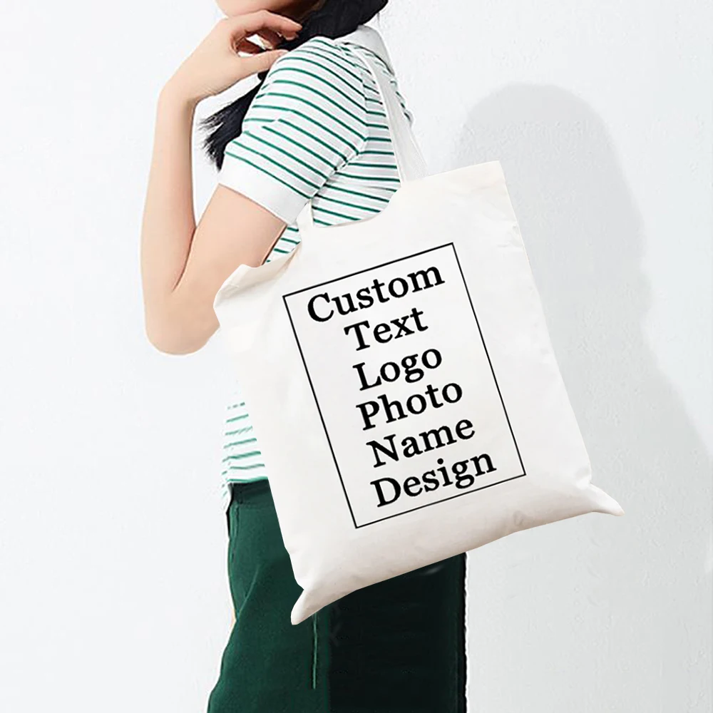 Big Canvas Tote Bag Customized Print Logo Picture Name Personalized Bridesmaid Gift for Friends Shopping Beach Travel Handbags