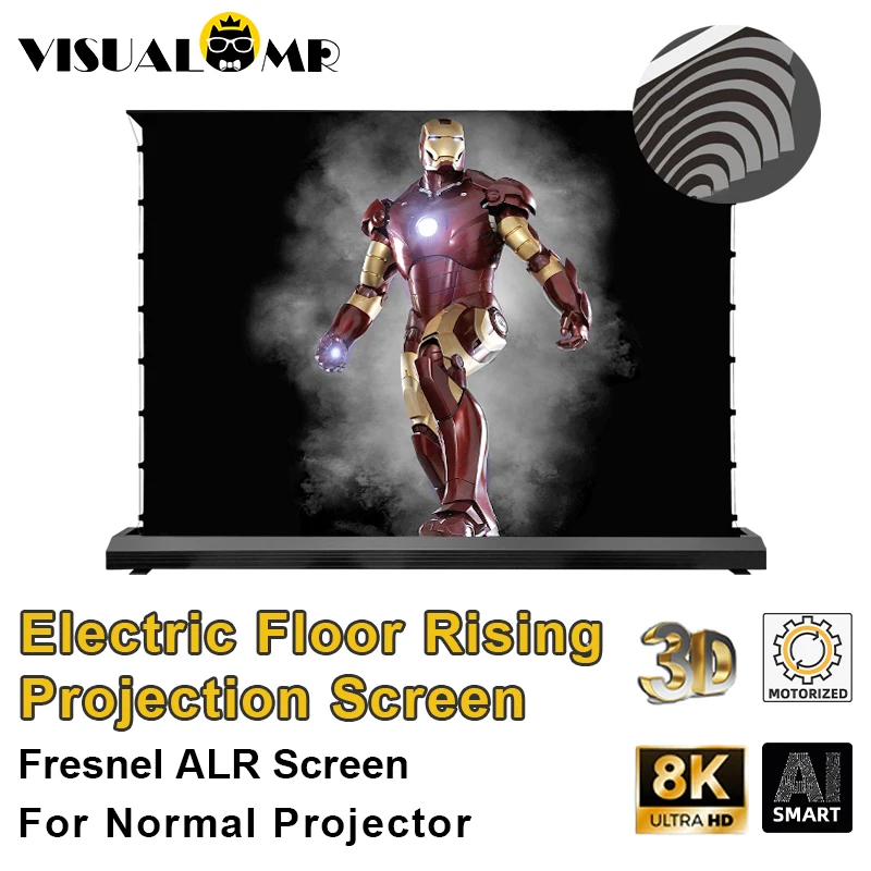 2024 Hot Fresenl 5.0 Pro Electric Floor Rising ALR Projection Screen Motorized Tab Tension Roll-up 4/8K HD for Normal Projectors