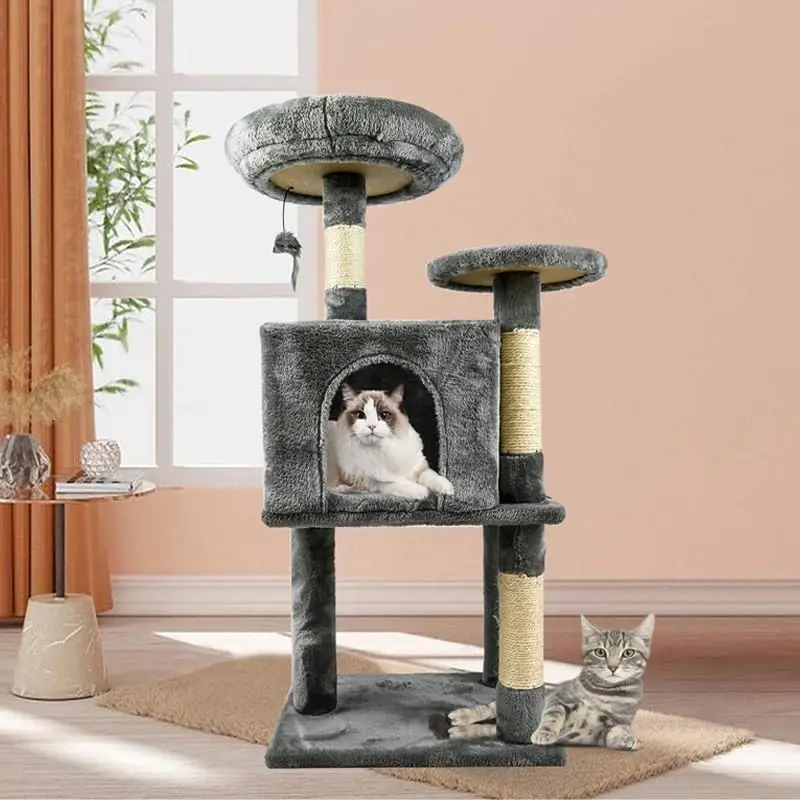 Cat Tree Tower for Large Cats 10 Lbs Modern Design 35 inches Tall Cat Condo Multi-Level Furniture with Scratching Posts,