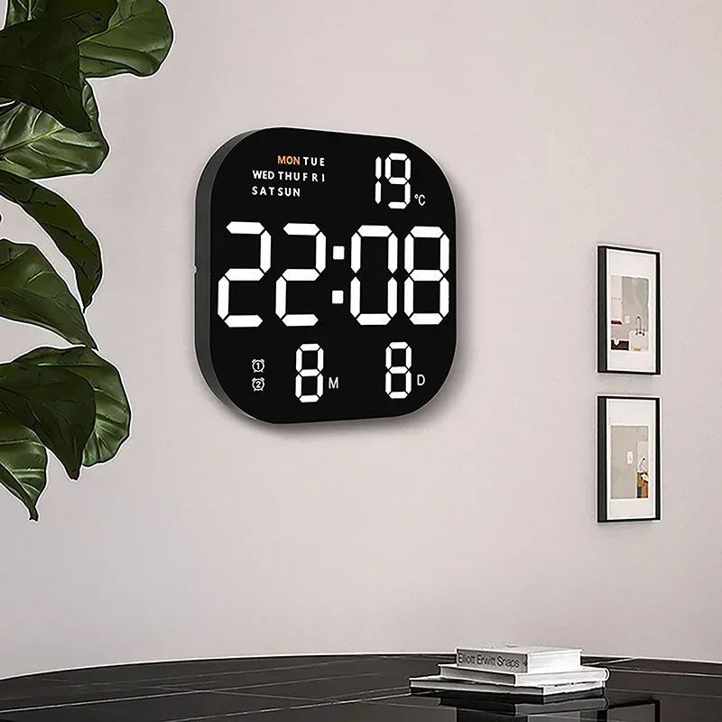 High-Quality LED Wall Clock With Remote Control Display TemperatureTime Week And Date Fashion Living Room Desktop Alarm Clock