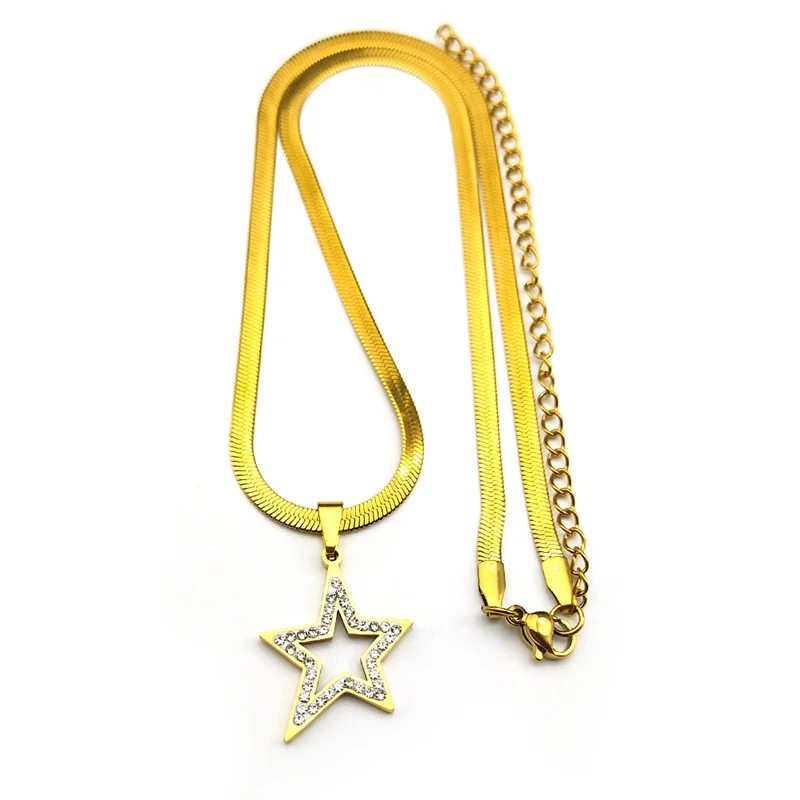 Trend Pentagram Strass Ketting voor Vrouwen Meisjes Roestvrij Staal Goud Zilver Kleur Jeugd Modeketen Sieraden Geschenken