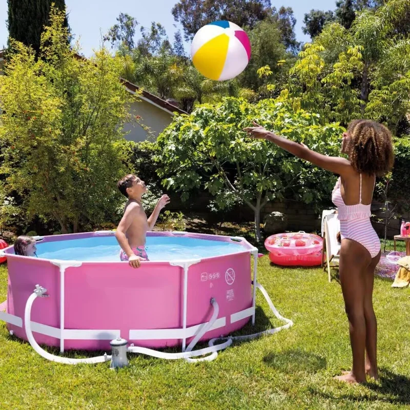 8ft Pink Above Ground Round Play Pool Round Framed Swimming Pool Easy To Assemble Large Round Frame Above Ground Swimming Pool