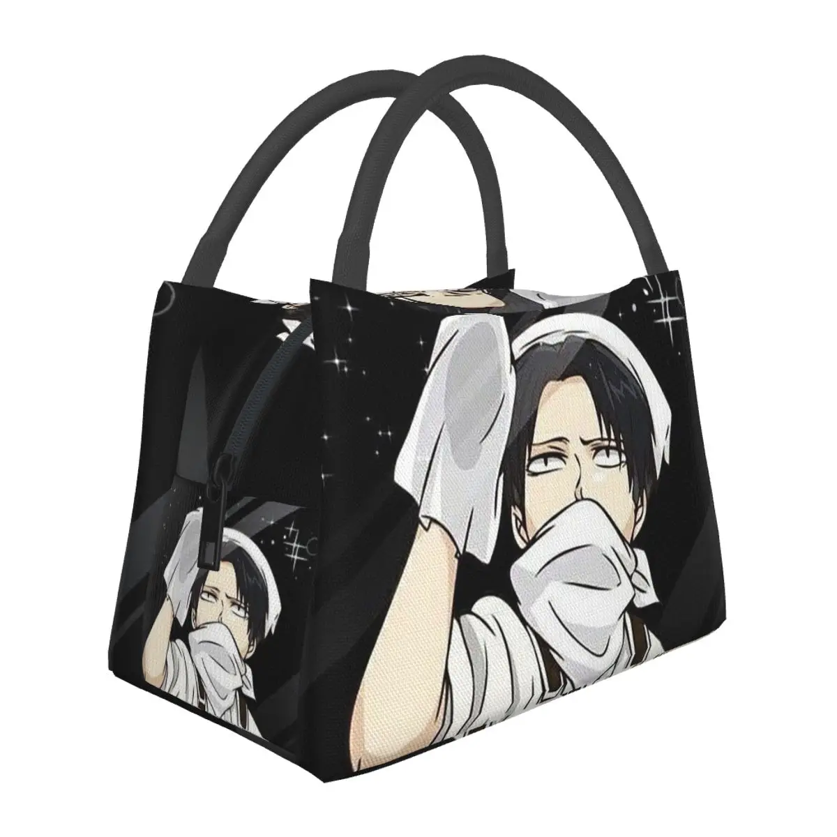 Levi Ackerman Attack On Titan Insulated Lunch Bag for Women Bento Storage Food Boxes Container Cooler Thermal Lunch Box Tote