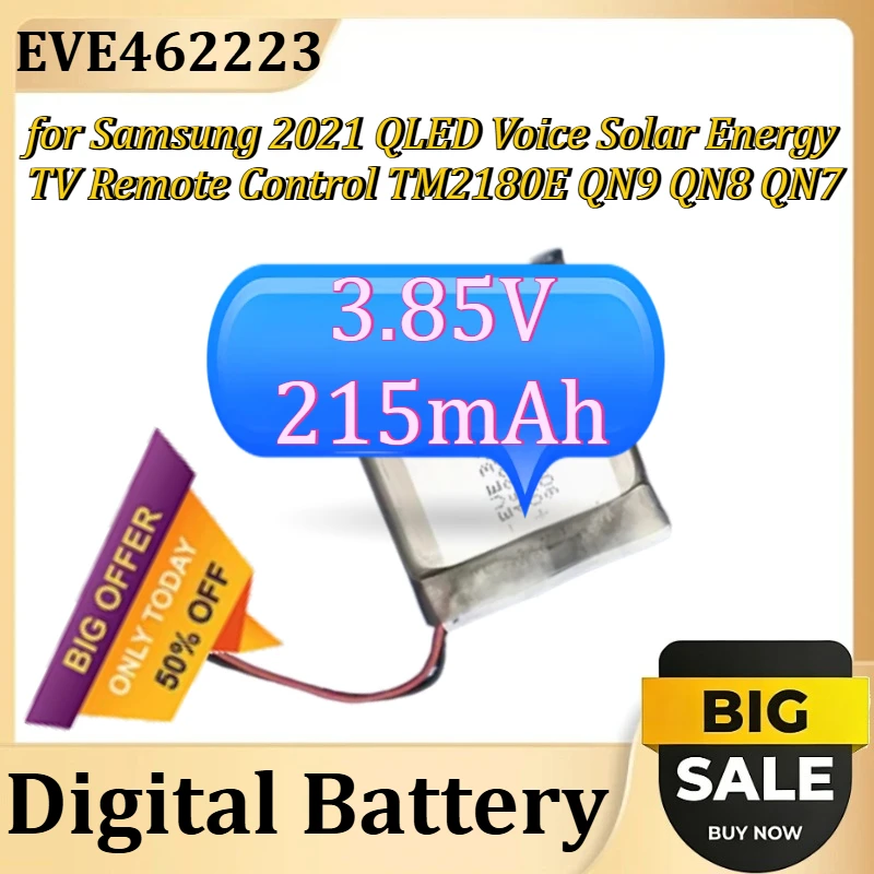 

EVE462223 462223 BN59-01357A for Samsung 2021 QLED Voice Solar Energy TV Remote Control TM2180E QN9 QN8 QN7 Battery 3.85V 215mAh
