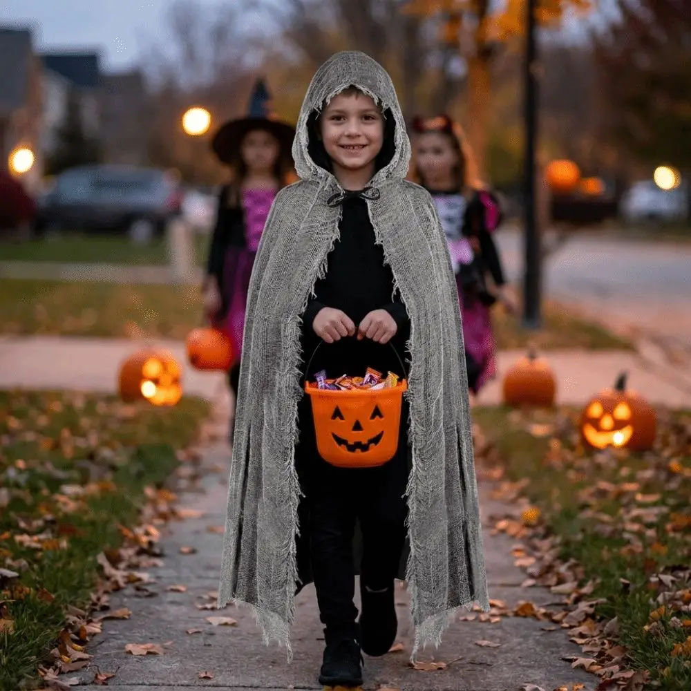 Hooded Design Halloween Cloak Ripped Texture Exaggerated Style Halloween Cosplay Cape Unisex Tattered Fabric