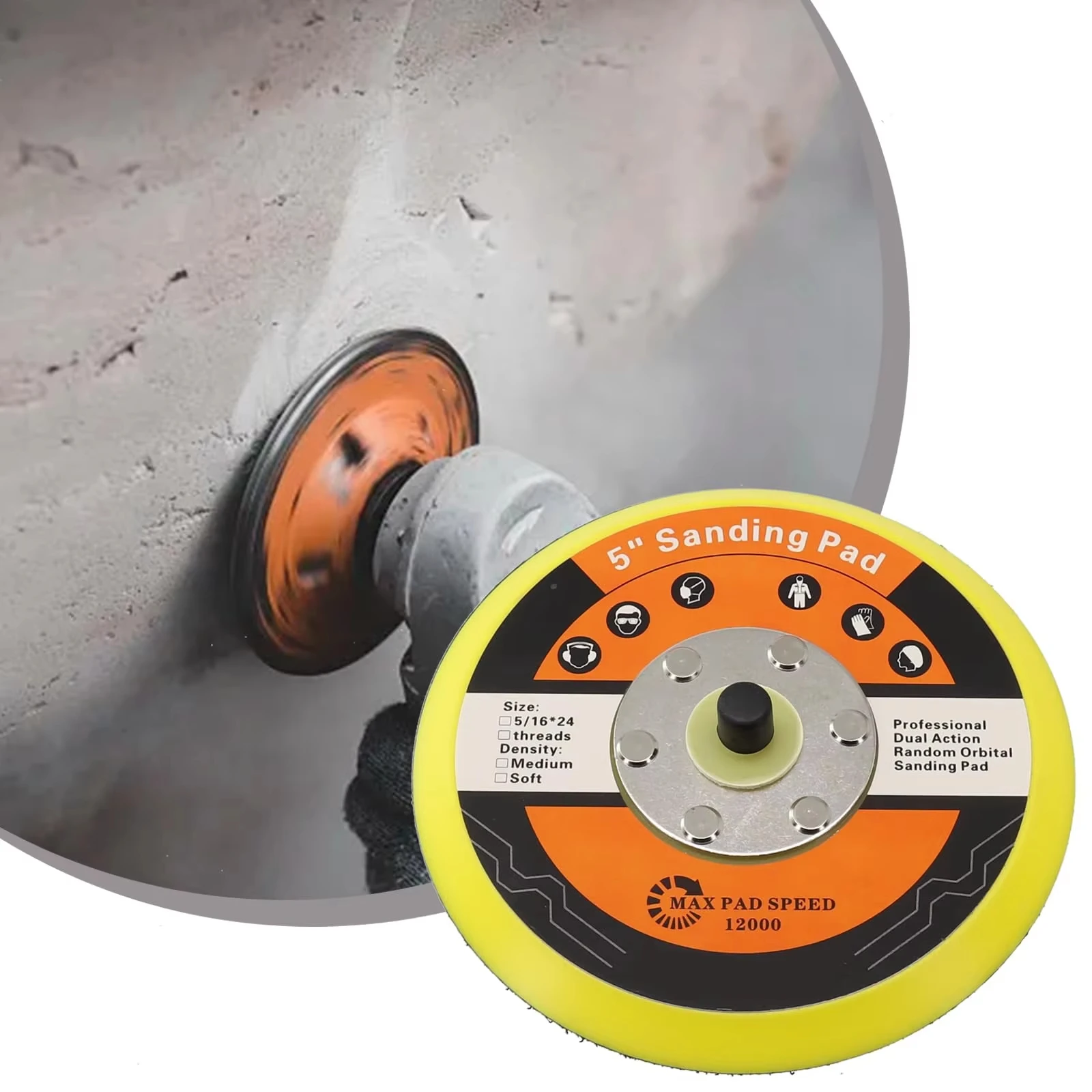 1 Stück 5-Zoll-Trägerpolster PU für pneumatische Schleifmaschine 5/16"-24 UNF polnische Trägerplatte und Schlaufenschleifwerkzeuge – Detail 6