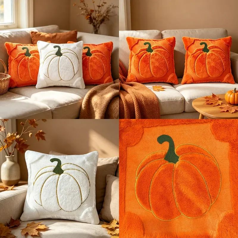 Cross-border hot-selling pumpkin pillow cover Autumn Harvest Festival sofa pillow cover Quilted plush pillowcase Home textile