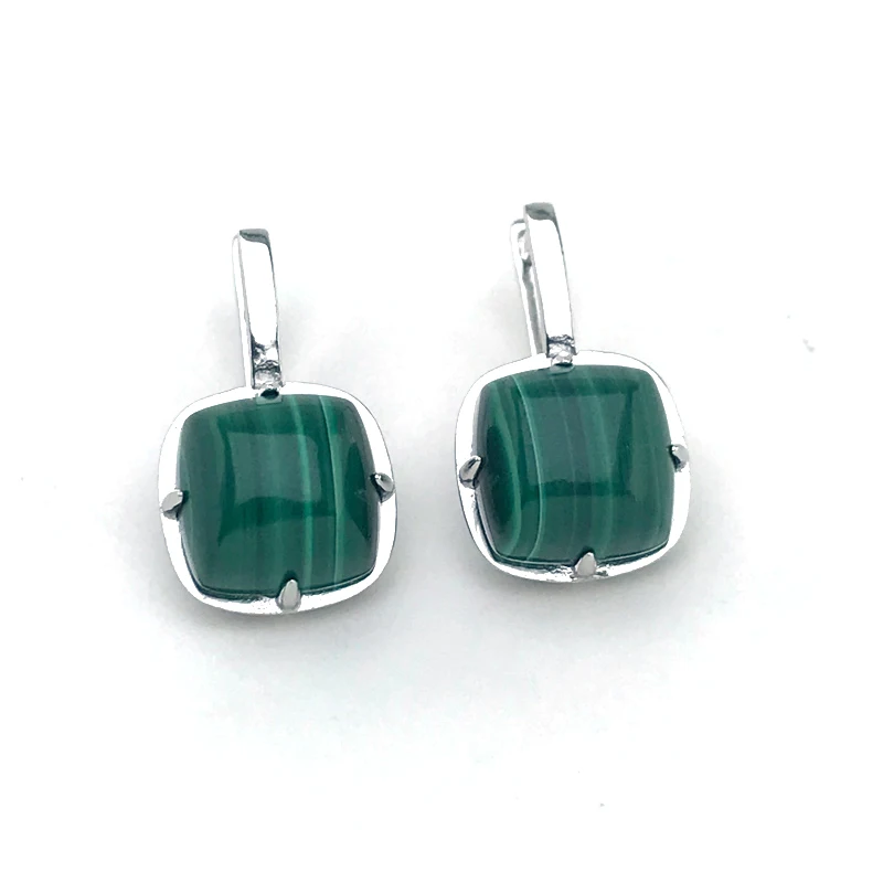 Natural Malachite Earrings Sterling 925 Silver Gemstone 10mm  Fine Jewelry for Woman Wedding Party Birthday Gift Box