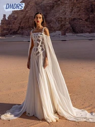 Beach Square Neck Wedding Dresses Chiffon A-line Dress For Bride Modern Applique Customized Bridal Gown Vestido De Novia