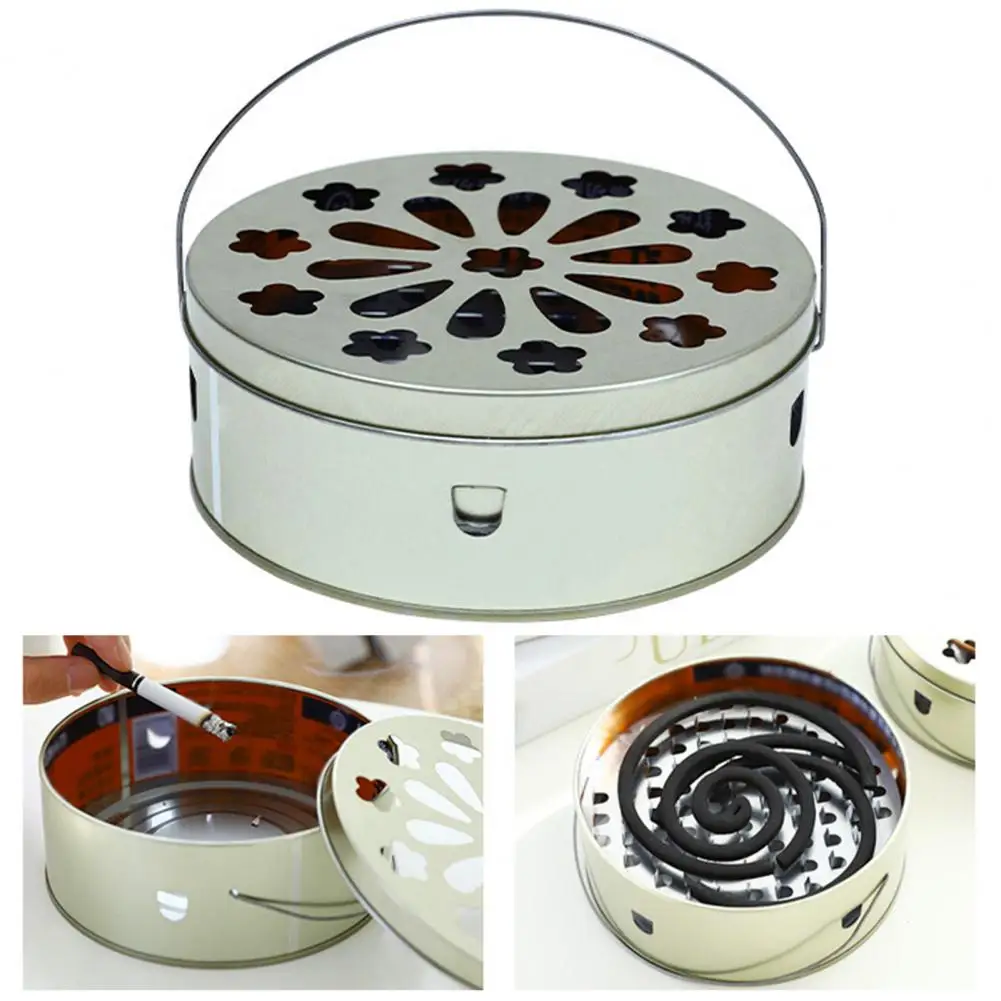 Round Shape Mosquito Coil Container Hollow Out Keep Safe Durable Drop-proof Mosquito Incense Burner Box Desk Ornament