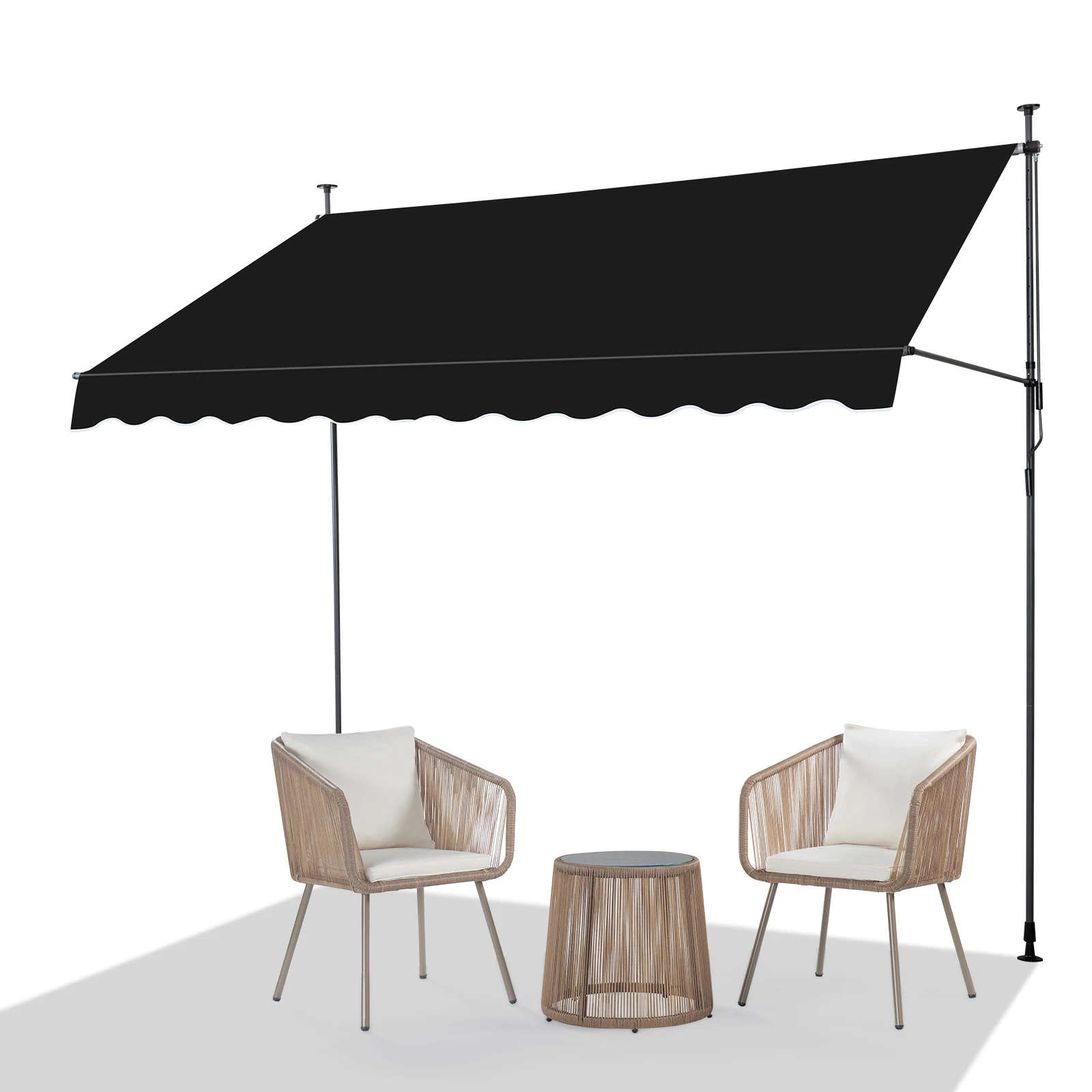

118.1"D X 59.1"W X(78.7 -118.1)"H Retractable Awning Black