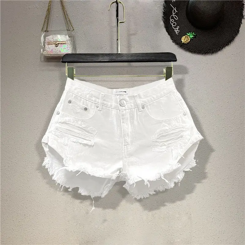 New Ripped Denim Shorts Rough Edge Design High Waist Loose Casual Jeans Hot Pants Booty Shorts