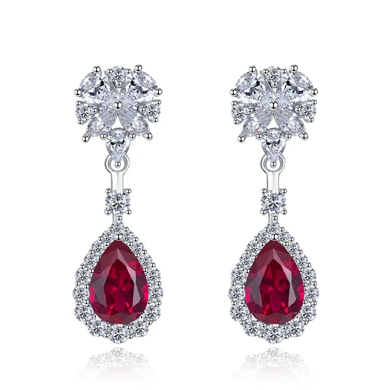 

2024 new S925 pure silver ruby 7 * 10 earrings ins hot selling inEurope and America long ear accessories hot selling personality