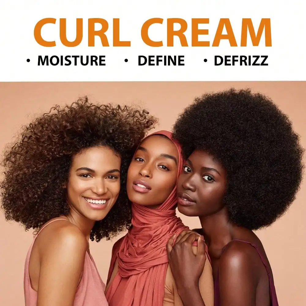 Curl Cream for All Curl Types - Deeply Moisturizes and Defines Hair, Enhances Shine, Leave-in Treatment to Reduce Frizz