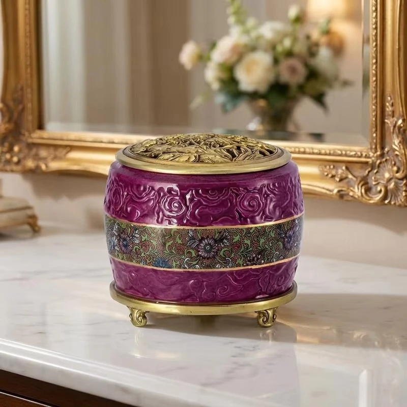 

&c Exquisite Relief Painted Flower Ceramic Tea Table European Style Incense burner Atmosphere Decorations