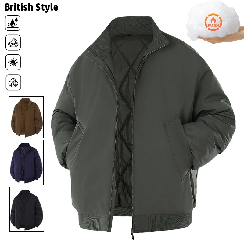 

Хлопковая стеганая куртка в британском стиле с бейсбольным воротником, толстая ветрозащитная куртка-пуховик, однотонная классическая парка на молнии, верхняя одежда