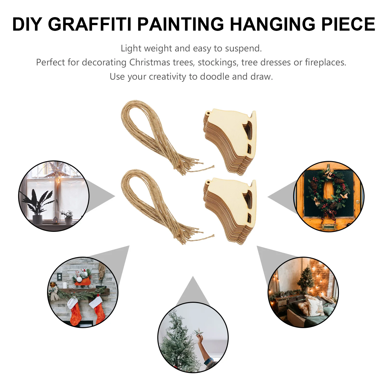 

Christmas Wooden Pendants 40 Sets Decorative naments DIY Wood Pieces Hanging Xmas Child Crafts Sewing Accessories