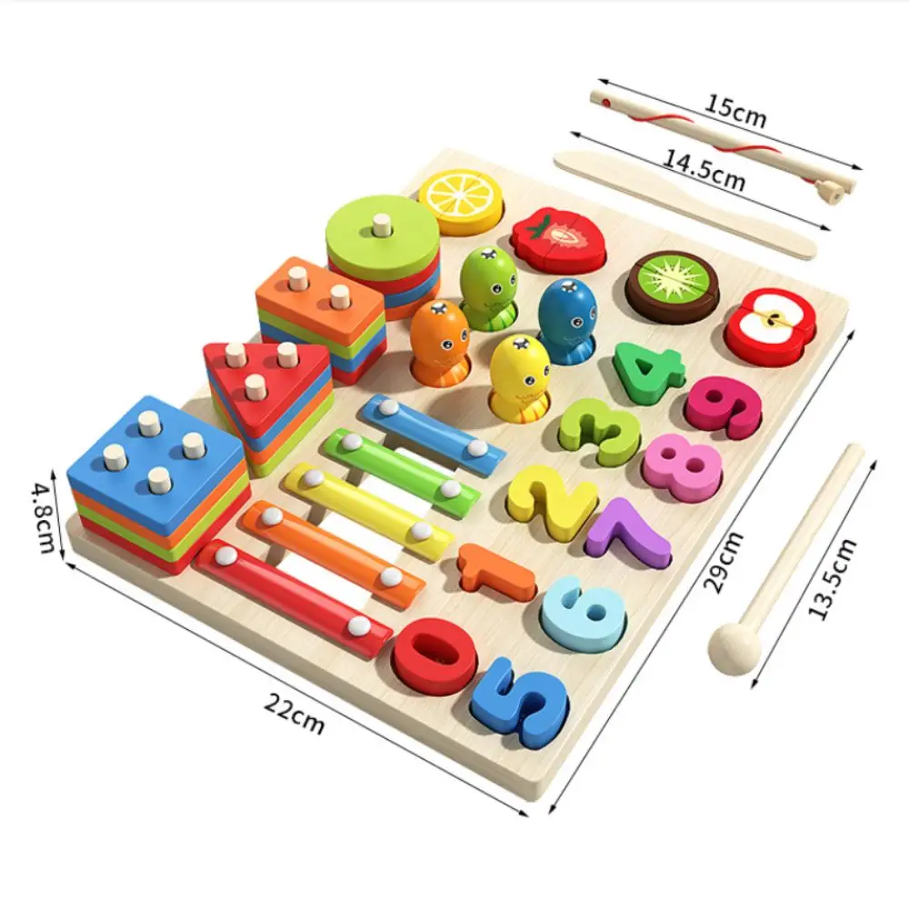 Pädagogisches geometrisches Form-Matching-Spiel, Spielzeug, Übung, praktisches Farbsortierung, geometrisches gestapeltes Holzspielzeug, 4-in-1, frühes Lernen