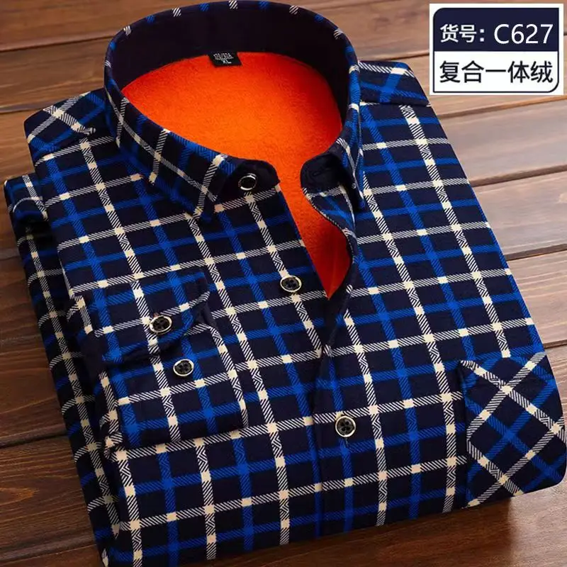 2024 Winter New arrival Men\'s Fashion Casual Long Sleeve Shirt autumn Men Fleece Thick Warm High Quality Large Size Shirt M-4XL