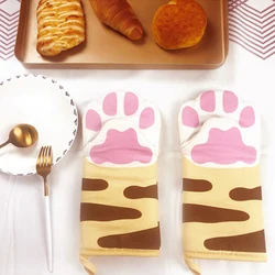 1Pc Cartoon Cat Paw Oven Mitt  Microwave Oven Gloves Long Cotton Insulation Anti-scald Non-Slip Baking Glove Microwave  Kitchen