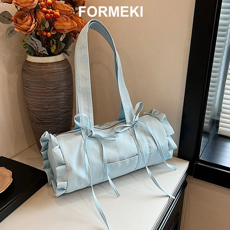 Formeki Sweet Bowknot Canvas Bag 2024 Spring Summer Shoulder Bags Casual Practice Bags Niche Bag Bags Ladies Female Bag