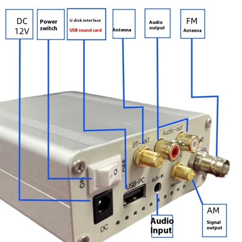 

TX180 2000M FM Transmitter System Double Mode With Bluetooth-compatible USB Sound Card Function Metal Housing