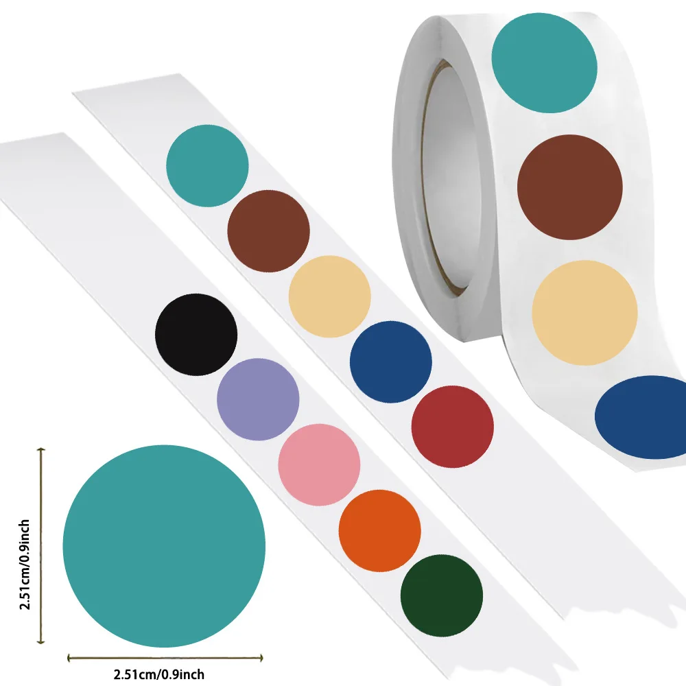 500 Pcs/Roll Vibrant Color Dot Sticker Self-Adhesive Chroma Label Paper Name Tag Stickers for School Office Scrapbook Stationery