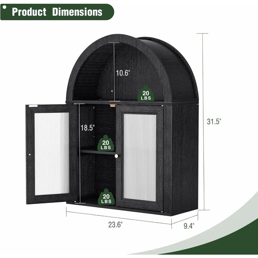 خزانة طبية مقوسة للحمام، وحدة تخزين فوق المرحاض مع أبواب أكريليك بتصميم مموج ورف قابل للتعديل، Roman Sty