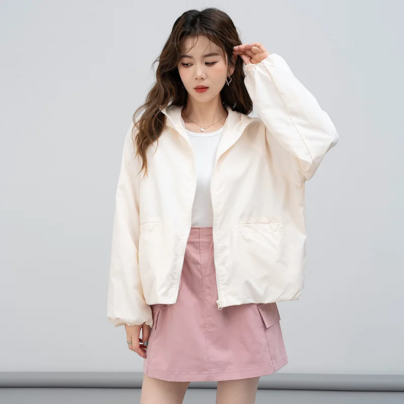 Sunscreen Clothes Women's Summer Coat New Mesh Lined Jacket Hooded Short Top Cardigan Outdoor Sports Jacket Female Windbreakers