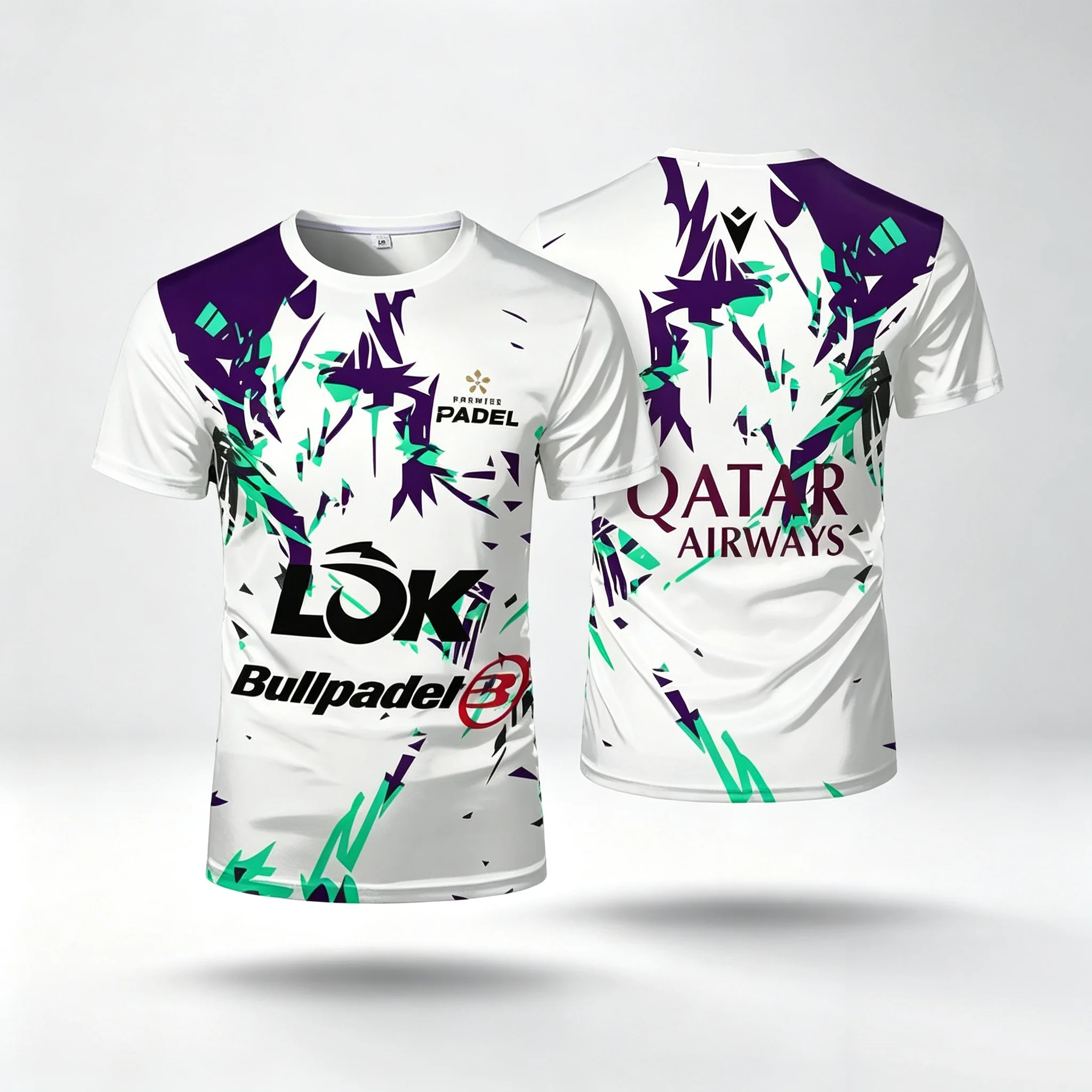 Herren Padel Kurzarm-Trikot, schnelltrocknend, atmungsaktiv, Tennis-Shirt, Bullpadel LOK, Qatar Airways, Trainings-Sport-T-Shirt, verschiedene Farben. – Detail 8