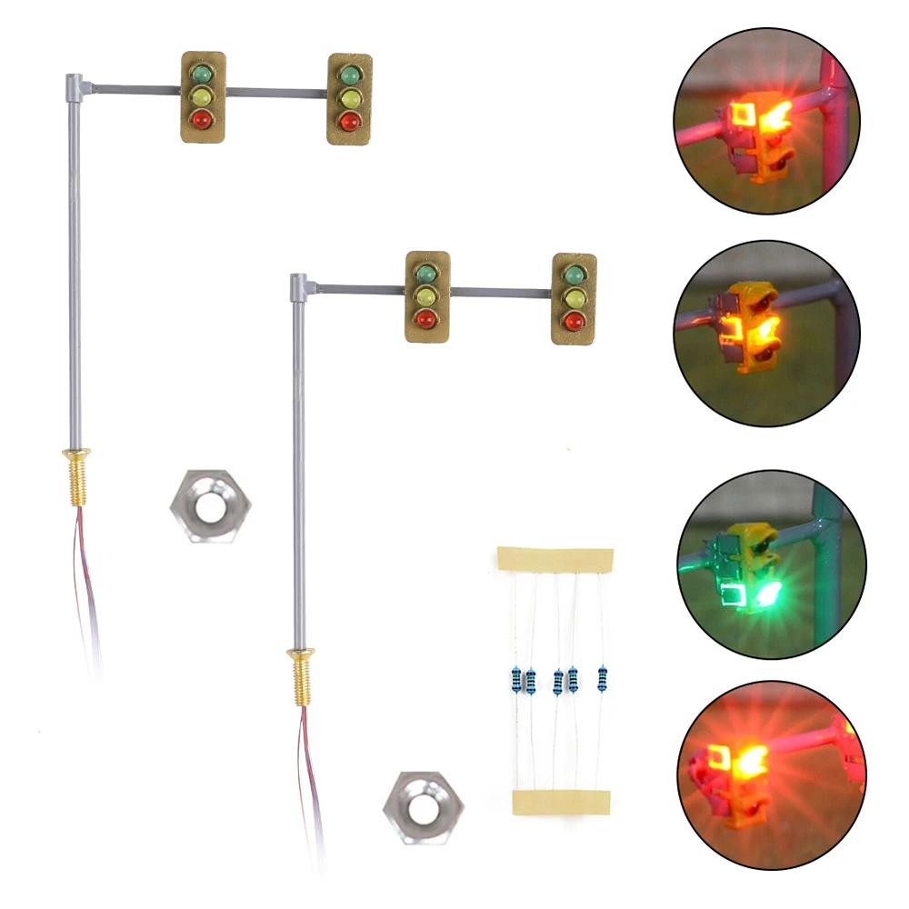 Traffic Lights Model Simulation N Scale Mini Plastic Parking Scene Signal Lamp Diy Sand Table Street Railway 2 Lamps+5 Resistors