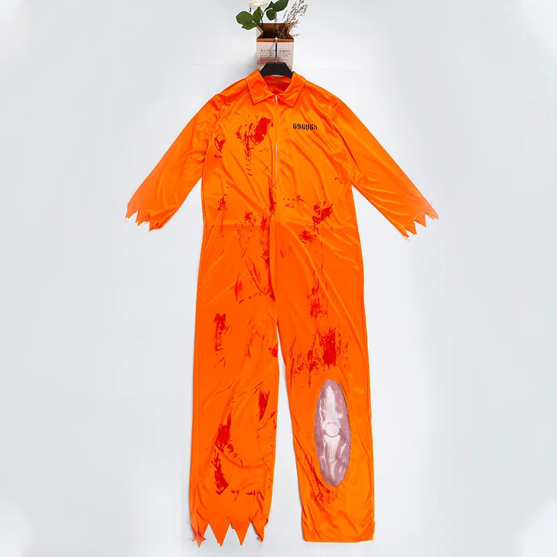 Erwachsene Unisex Sträfling Halloween Karneval Cosplay Kostüm Insasse Orange Gefangene Overall Jailbird Outfits für Männer und Frauen