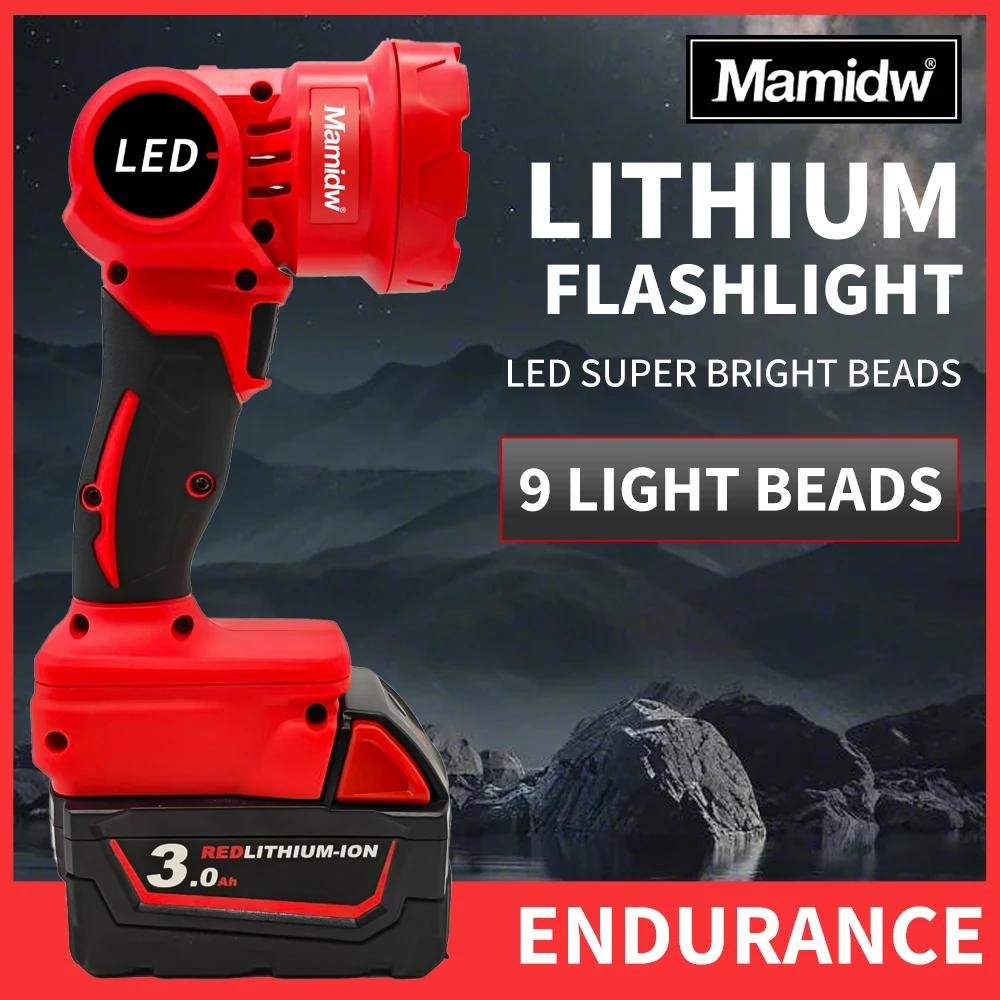 Schnurloses LED-Licht, zusammenklappbar, heller Scheinwerfer, wiederaufladbar, Multifunktions-Campinglampe für DEWALT/Makita/Milwaukee, Batterie-Pin