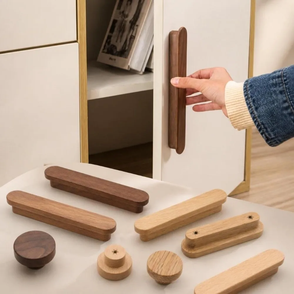 Nordic Style Walnut Wood Furniture Handles Multi-sized T-Shape Drawer Pulls Long Solid Cabinet Handles Cupboard Wardrobe