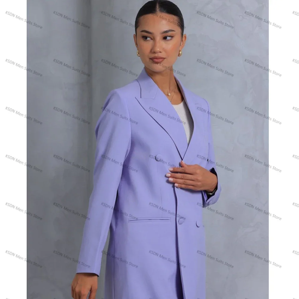 High Quality Pretty Office Lady 1 Piece Abaya Dubai Luxury Double Breasted Purple Blazer Peak Lapel Long Jacket Loose Outfits