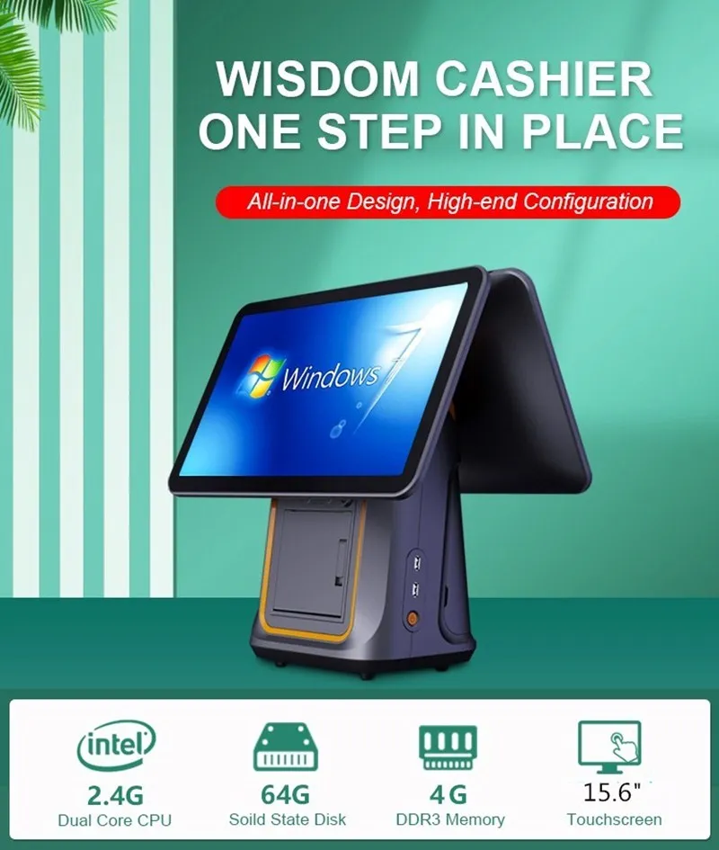 Nuevo sistema pos Android Windows de 15,6 pulgadas, pantalla táctil todo en uno, Terminal Pos de Pc todo en uno con función de ventana de escaneo de impresora