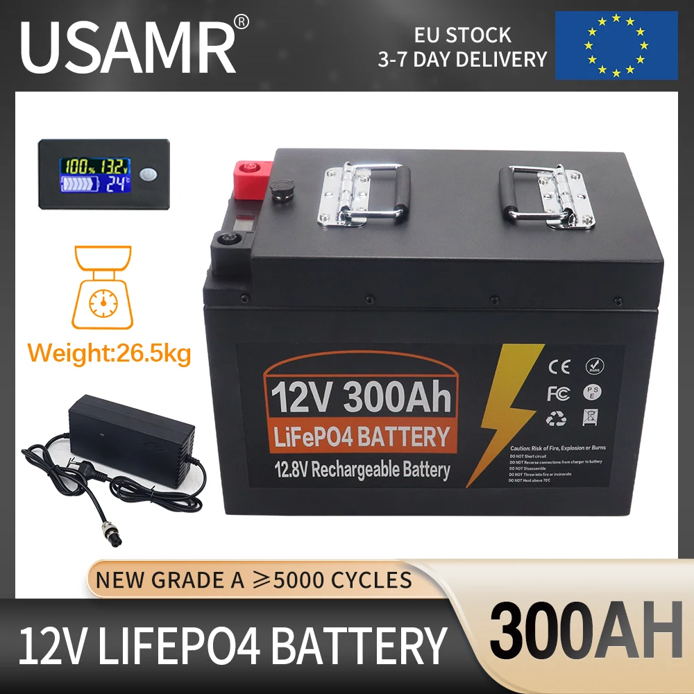 12V 300AH 200AH 120Ah LiFePo4 Battery Built-in BMS Lithium Iron Phosphate Cells Pack 5000+ Cycles For RV Campers Golf Cart Solar