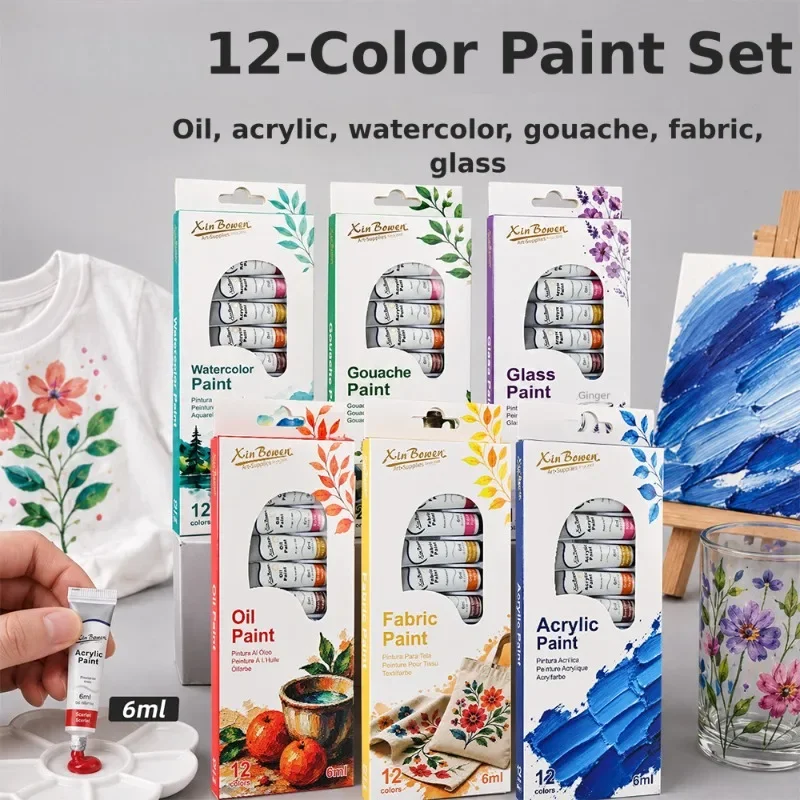 12 Colors Professional Propylene Oil Paints Set 6ml Canvas Ceramic Rock Oil Painting Kit Art For Artists Kids Beginners Painters