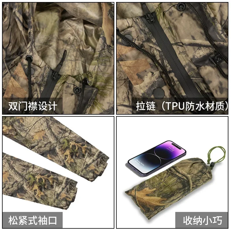 Long Sleeve Waterproof Raincoats Breathable Camouflage Motorcycle Poncho Tactical Camping Hiking Hunting Gear Rainwear