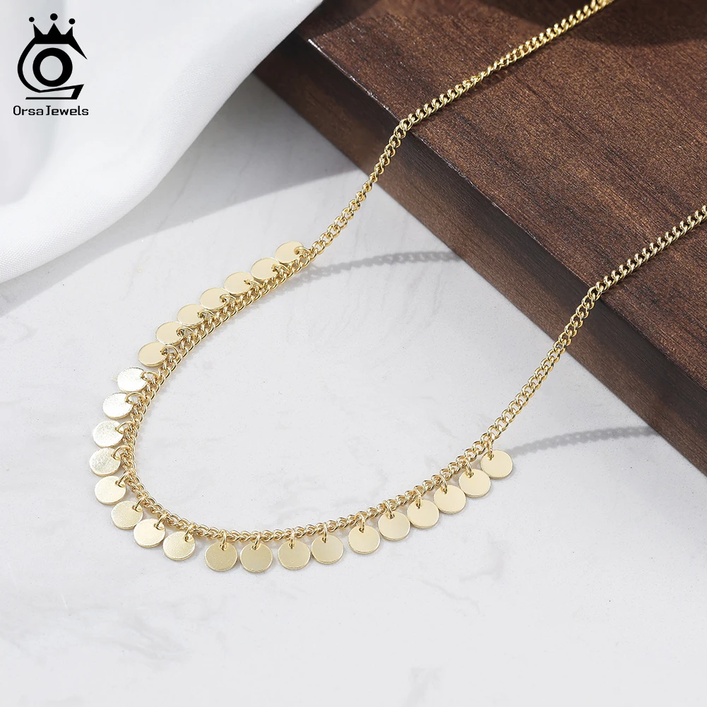 

ORSA JEWELS 100% стерлингового серебра 925 пробы, круглое ожерелье, простая цепочка Шопена, круглые подвески, подарок на вечеринку, женские ювелирные изделия, подарок GAN13