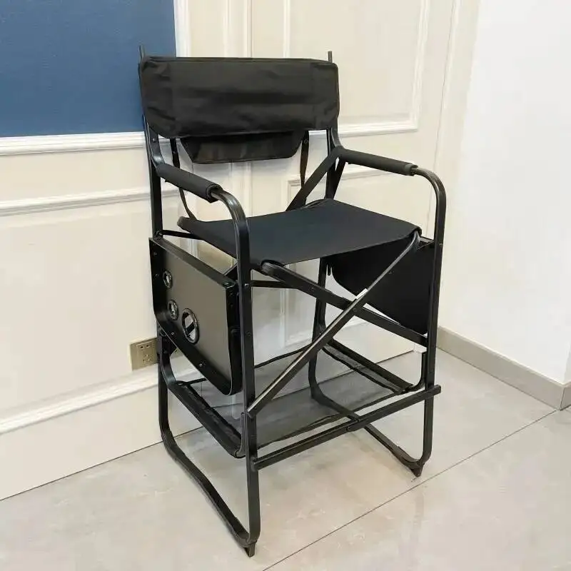 camping portable high director chair aluminum frame folding professional makeup chair black with side table
