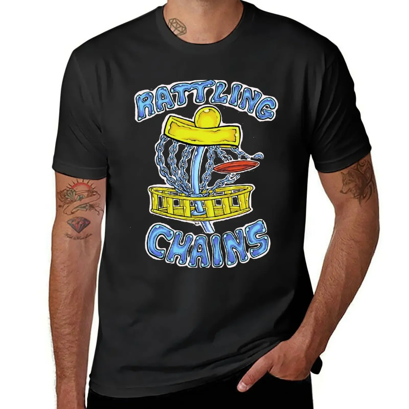 Disc Golf Design: Rattling Chains t shirt and sticker design T-Shirt cotton graphic tees luxury designer mens t shirt