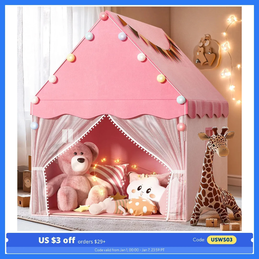 EagleStone Kids Tent: Star Light, Padded Mat, Toddler, Playhouse, Neutral, Indoor, Gift (Pink)