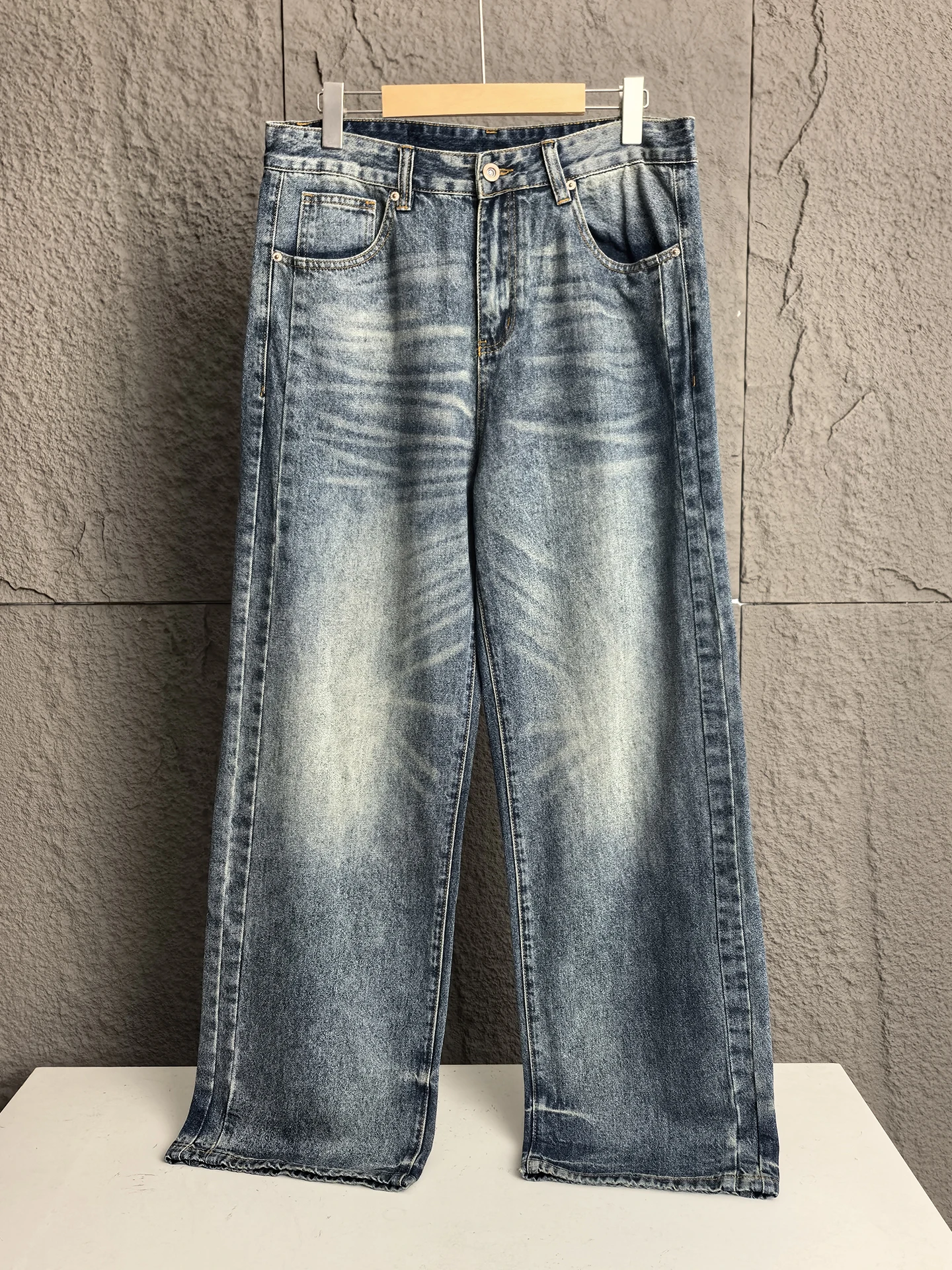 

Waed Proced Spring Men's Loose Comfortable Zipper Versatile Denim Jeans Breathable Straight Leg Casual Vintage Sle