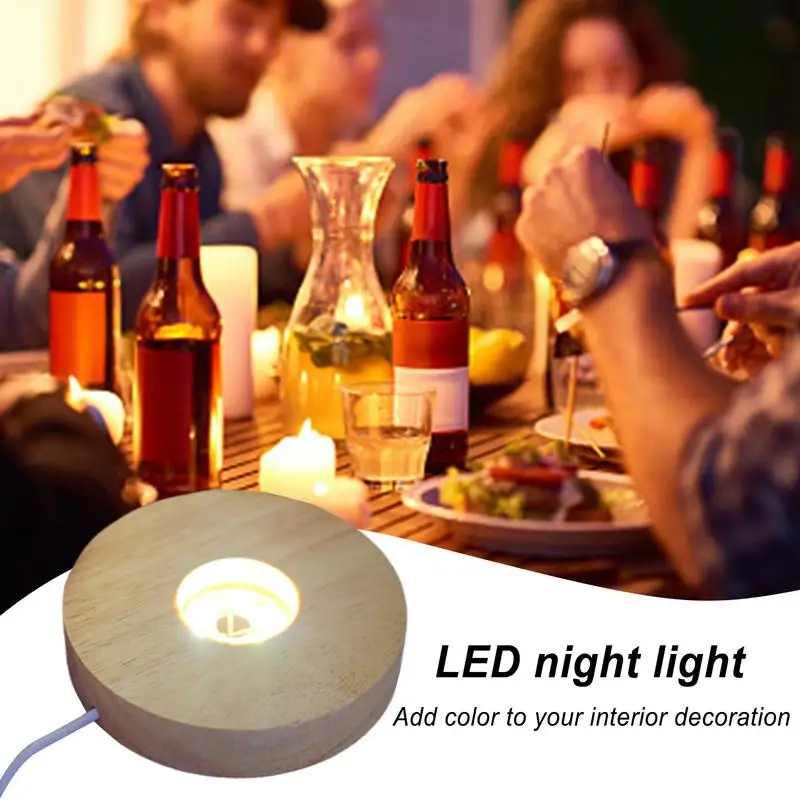 Crystal Ball Light Base Crystal Glass Base Stand Wooden LED Night Light Stand Wooden LED Display Base For Home Resin Art